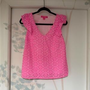 Lilly Pulitzer neon Pink Eyelet top Sm